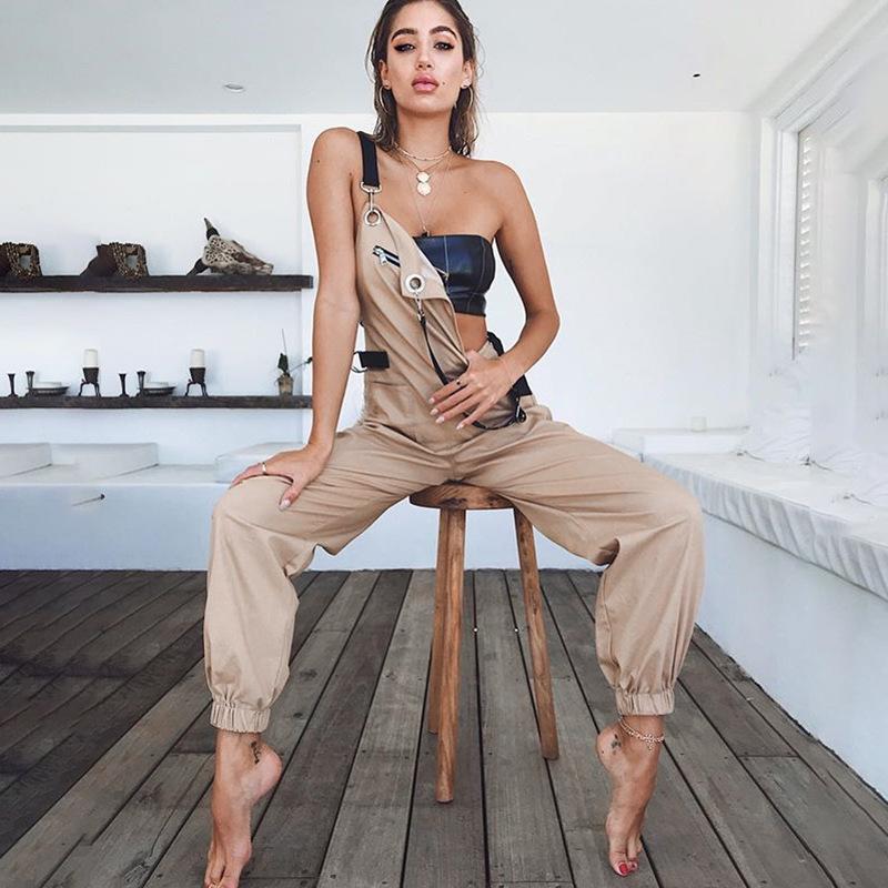 Cotton Women Jumpsuit Khaki Romper Overalls Casual Long Trousers Jeans Basic Cargo Pants Wide Leg Rompers Female - shopwomanstore