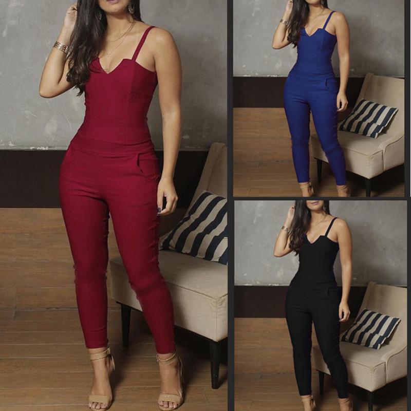 Fit V-Neck Sleeveless Casual Romper Thin Strap Button Design - shopwomanstore