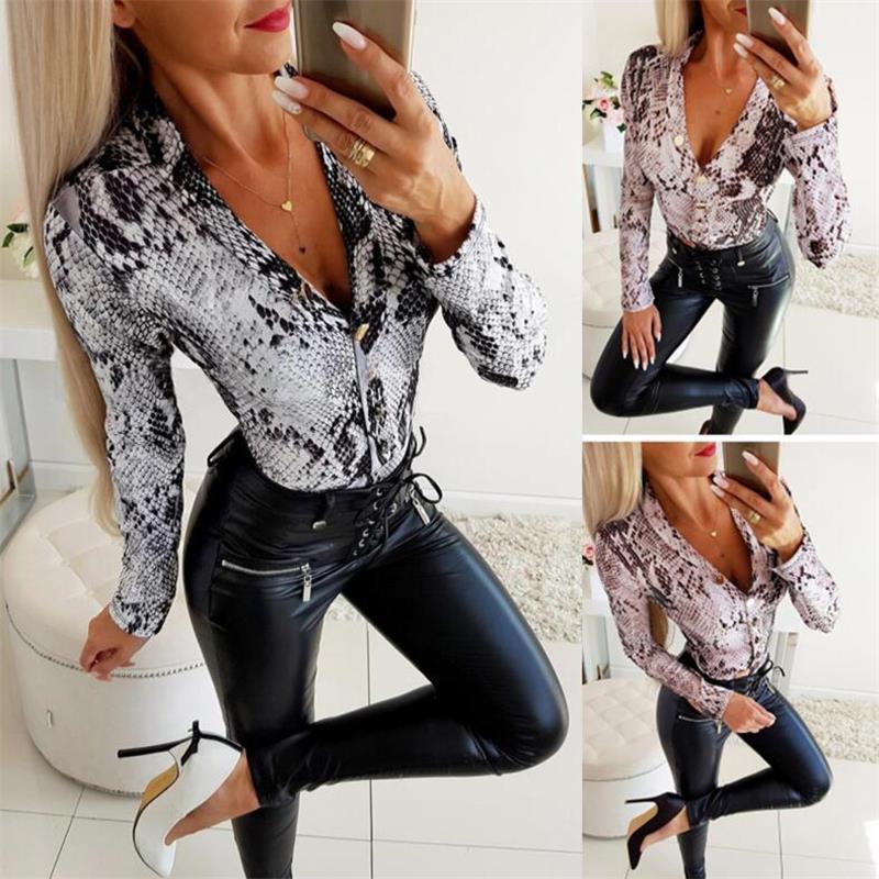 T-shirt Women Deep V Neck Long Sleeve - shopwomanstore