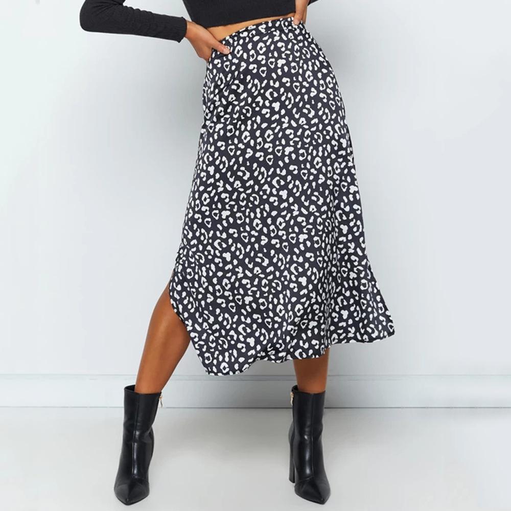 Fashion Sexy Leopard Slit Chiffon Skirt Casual Fashion Long Skirt For Women Spring Summer Elegant Zipper Ladies Skirt - shopwomanstore