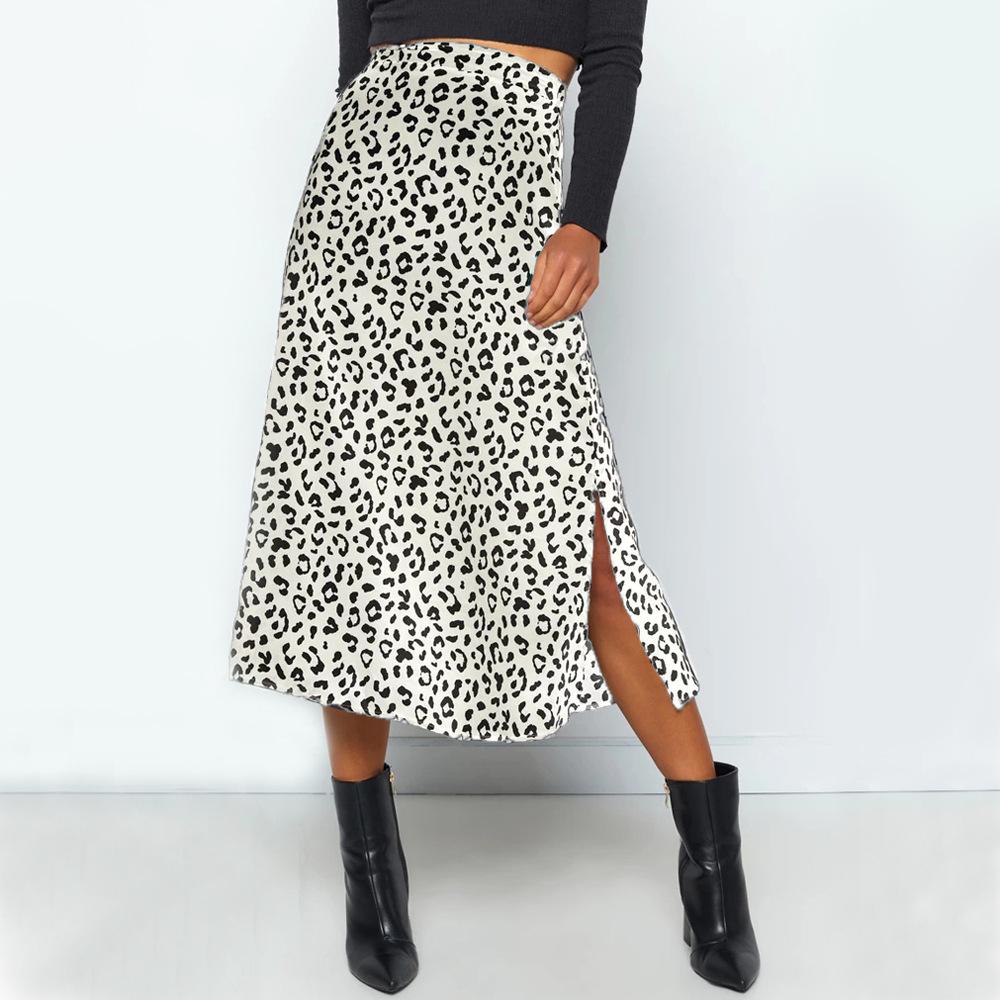 Fashion Sexy Leopard Slit Chiffon Skirt Casual Fashion Long Skirt For Women Spring Summer Elegant Zipper Ladies Skirt - shopwomanstore