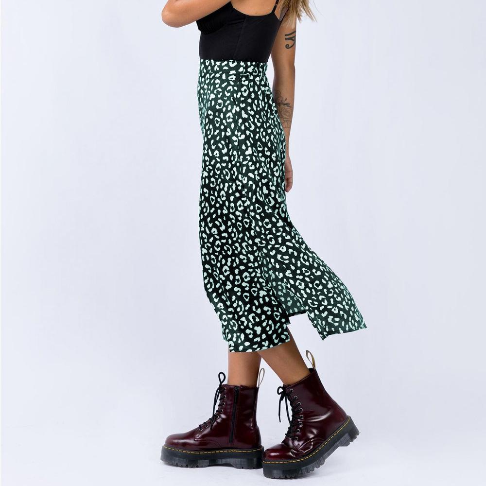 Fashion Sexy Leopard Slit Chiffon Skirt Casual Fashion Long Skirt For Women Spring Summer Elegant Zipper Ladies Skirt - shopwomanstore