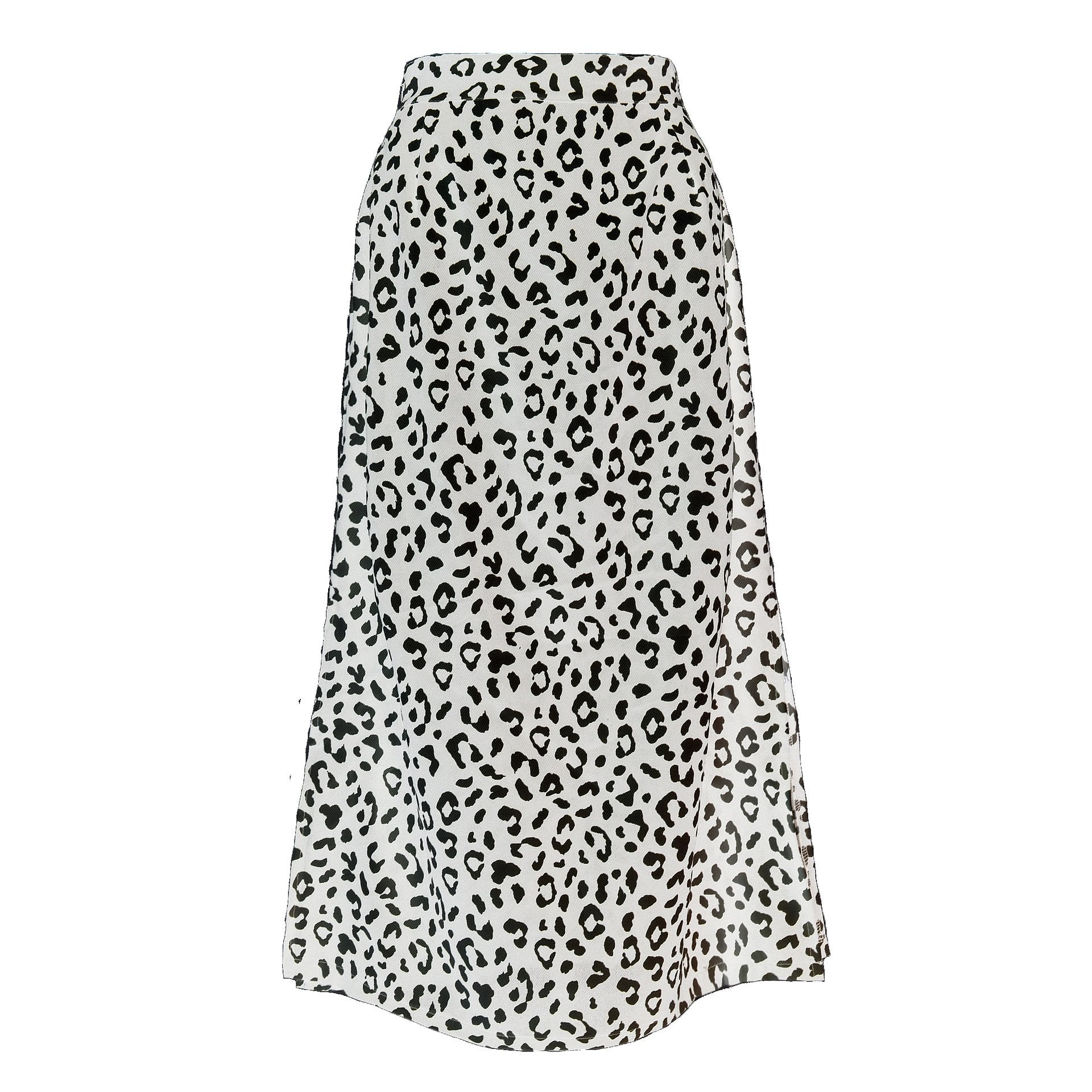 Fashion Sexy Leopard Slit Chiffon Skirt Casual Fashion Long Skirt For Women Spring Summer Elegant Zipper Ladies Skirt - shopwomanstore