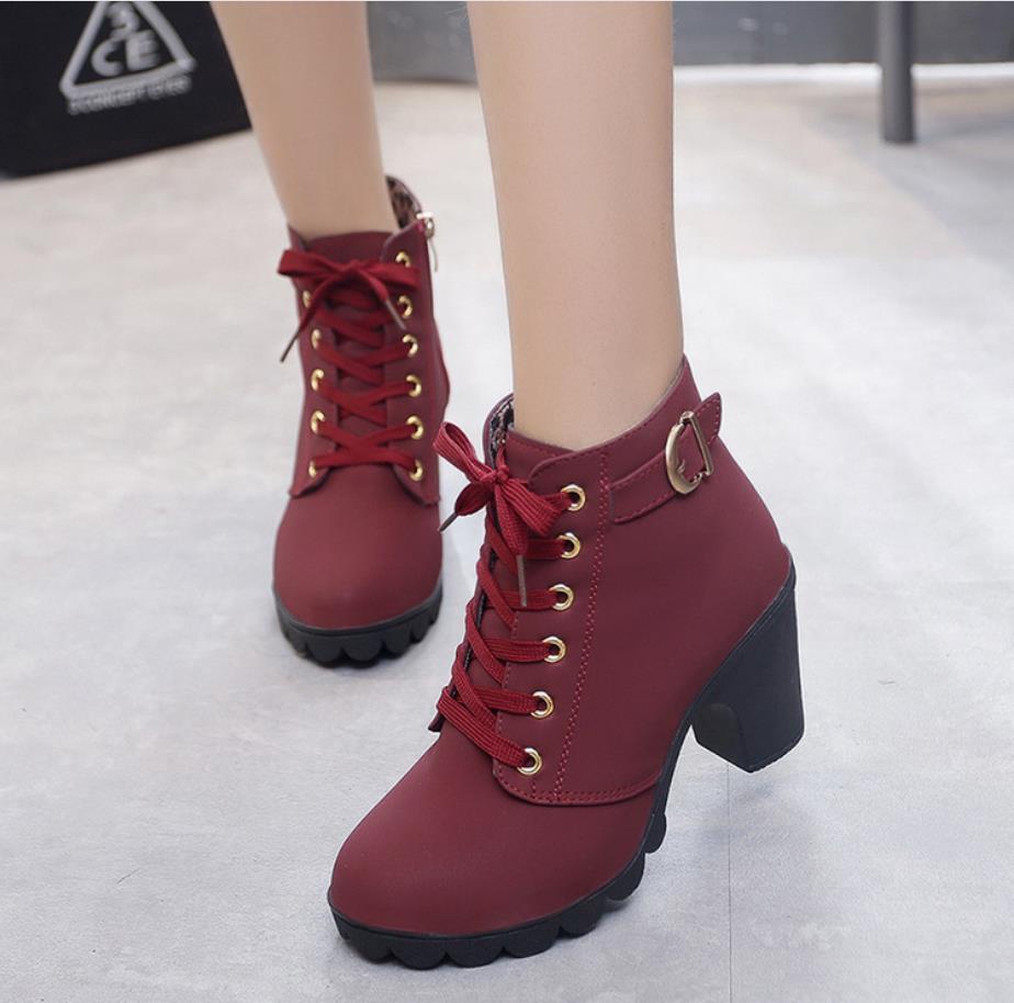 Women's Fashion Leather Boots Used High Heel Platform Winter - shopwomanstore