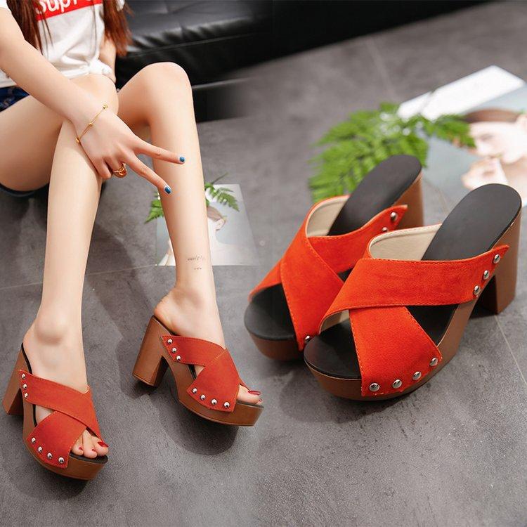 Summer High Heels Flock Slippers Open Toe - shopwomanstore