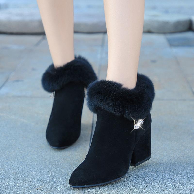 Winter warm Pointed Ankle Boots Sexy Rhinestone Decoration - shopwomanstore