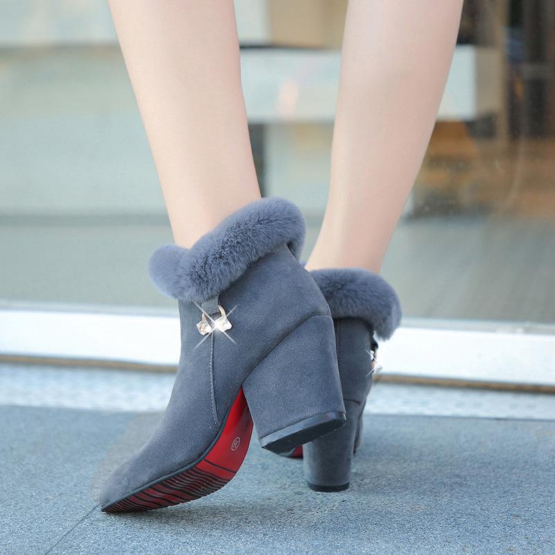 Winter warm Pointed Ankle Boots Sexy Rhinestone Decoration - shopwomanstore