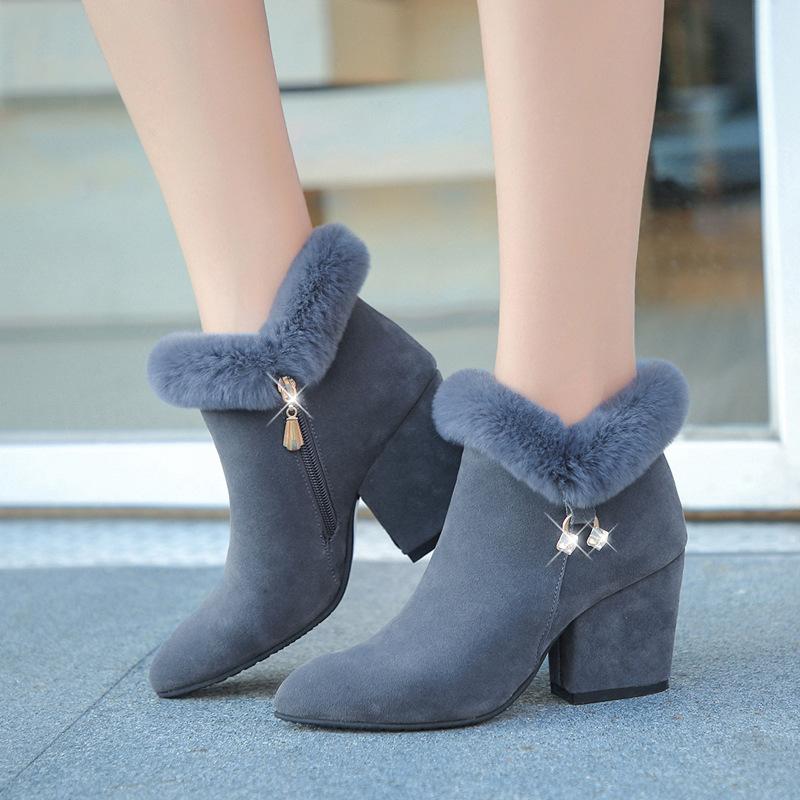 Winter warm Pointed Ankle Boots Sexy Rhinestone Decoration - shopwomanstore