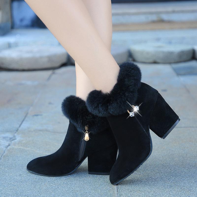 Winter warm Pointed Ankle Boots Sexy Rhinestone Decoration - shopwomanstore