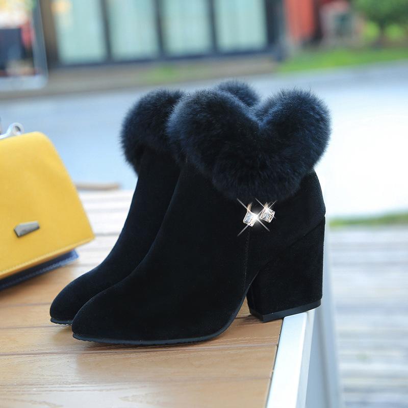 Winter warm Pointed Ankle Boots Sexy Rhinestone Decoration - shopwomanstore