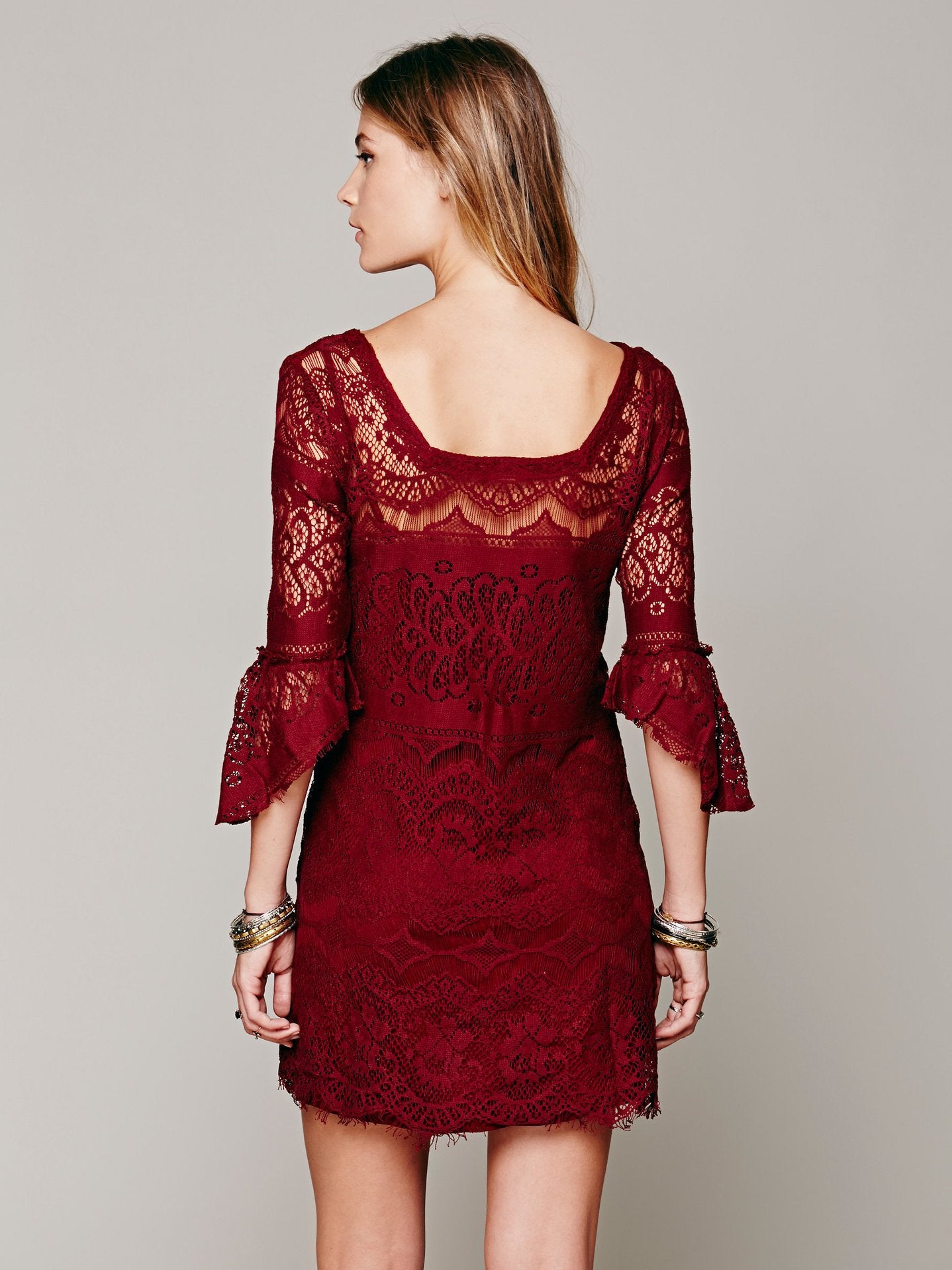 lace dress shift day dress square neckline 3/4 length sleeve women - shopwomanstore