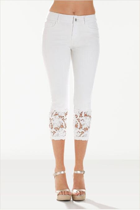 Women Summer Lace Pants Skinny Stretch Cropped Leggings - shopwomanstore