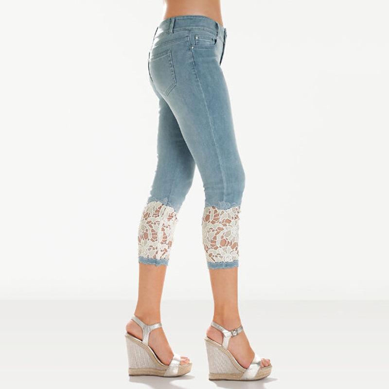 Women Summer Lace Pants Skinny Stretch Cropped Leggings - shopwomanstore