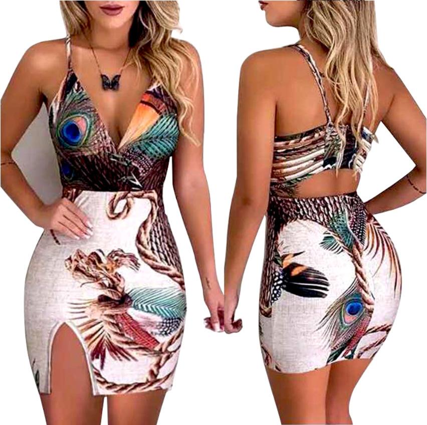 Women's Dress Peacock Feather Print Skirt Sleeveless Thigh Slit Long Dress - shopwomanstore