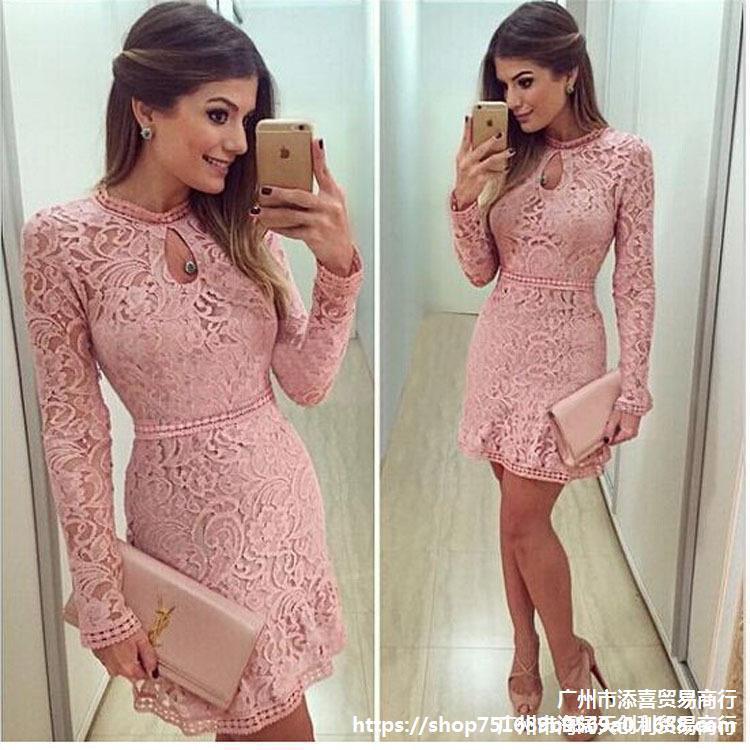 O-Neck Sleeve Pink Evening Party Dresses - shopwomanstore