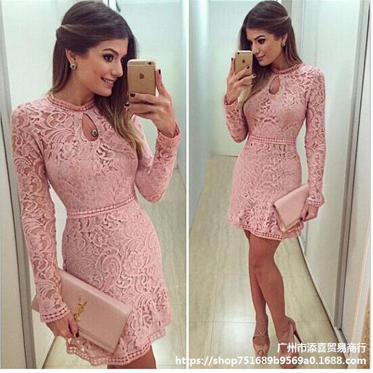 O-Neck Sleeve Pink Evening Party Dresses - shopwomanstore