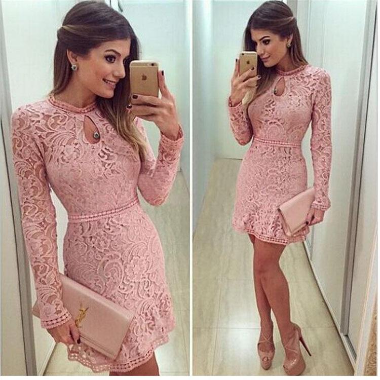 O-Neck Sleeve Pink Evening Party Dresses - shopwomanstore