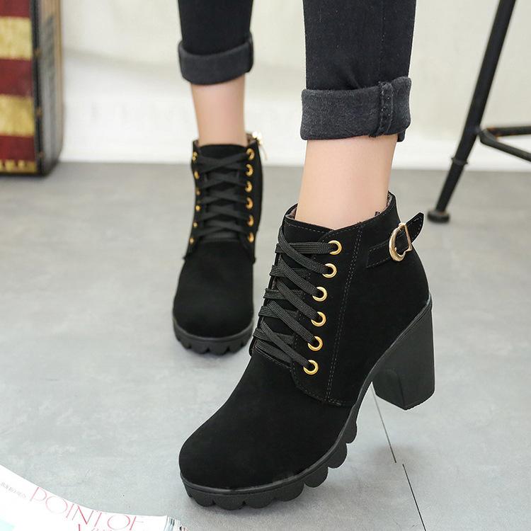 Women's Fashion Leather Boots Used High Heel Platform Winter - shopwomanstore