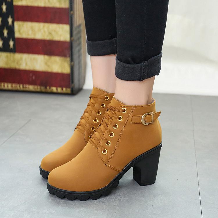 Women's Fashion Leather Boots Used High Heel Platform Winter - shopwomanstore