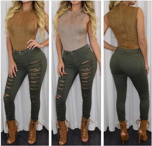 Ripped Sexy Girls Trousers Jeans High Waist - shopwomanstore