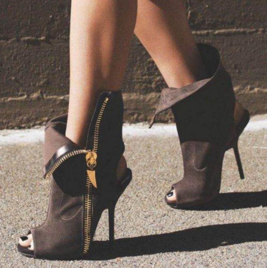 Street Fashion Zipper. High Heel Ankle Boots - shopwomanstore