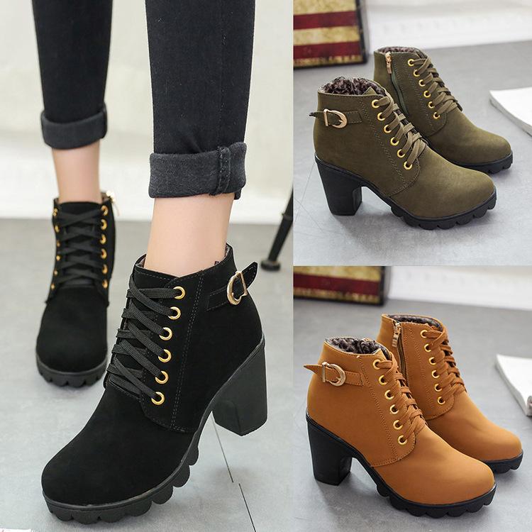 Women's Fashion Leather Boots Used High Heel Platform Winter - shopwomanstore