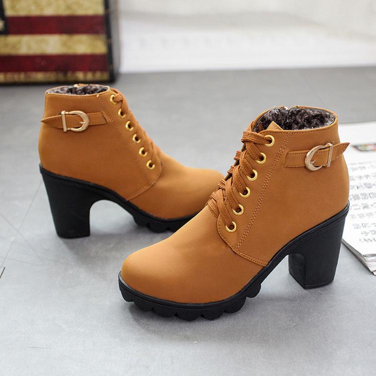 Women's Fashion Leather Boots Used High Heel Platform Winter - shopwomanstore