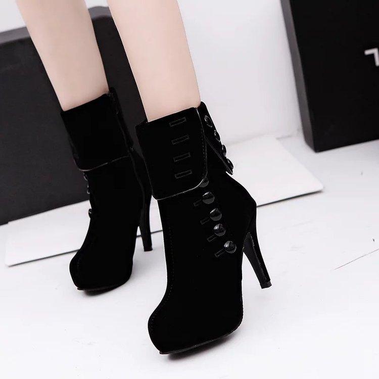 Women Velvet Buckle High Heel Ankle Boots Platform Footwear Red Fashion 42 - shopwomanstore