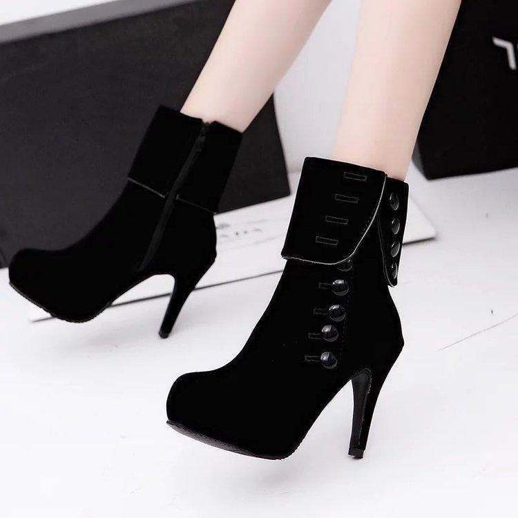 Women Velvet Buckle High Heel Ankle Boots Platform Footwear Red Fashion 42 - shopwomanstore