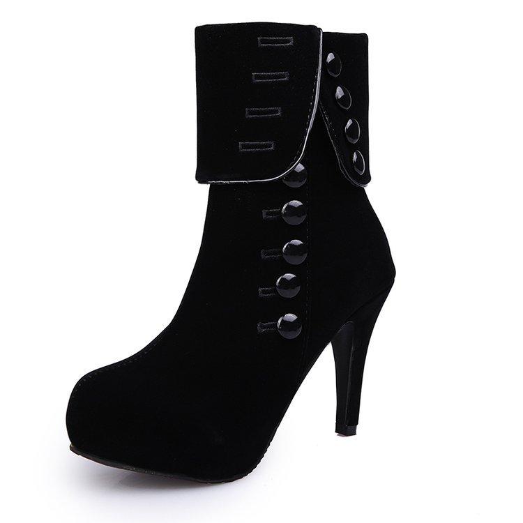 Women Velvet Buckle High Heel Ankle Boots Platform Footwear Red Fashion 42 - shopwomanstore