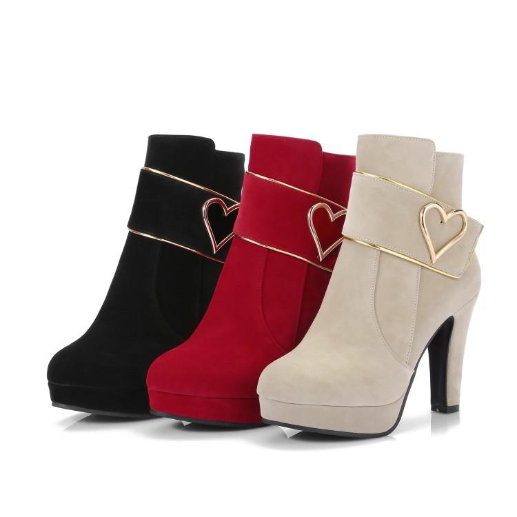 High Women Boots  heart CHUNKY HEEL - shopwomanstore