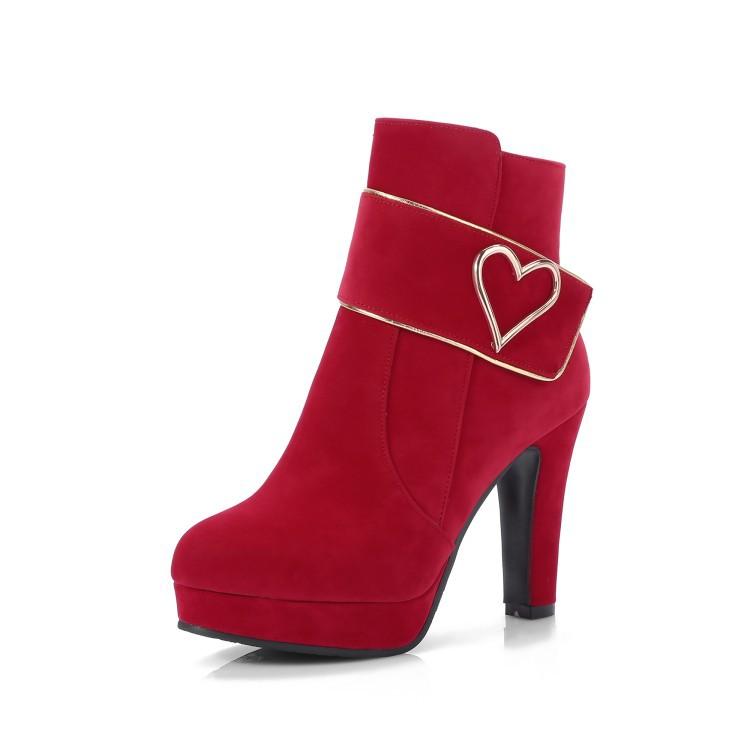 High Women Boots  heart CHUNKY HEEL - shopwomanstore