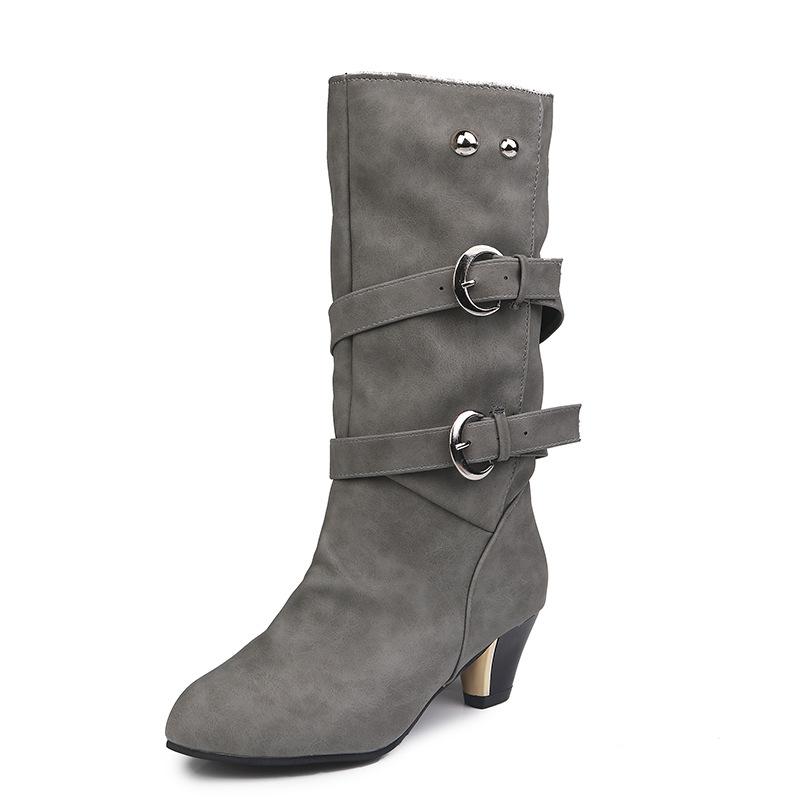 Thin High Heel Round Toe  Leather Boots Size - shopwomanstore