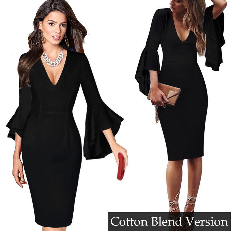 Sexy Women Deep V Neck Flare Sleeve Slim - shopwomanstore