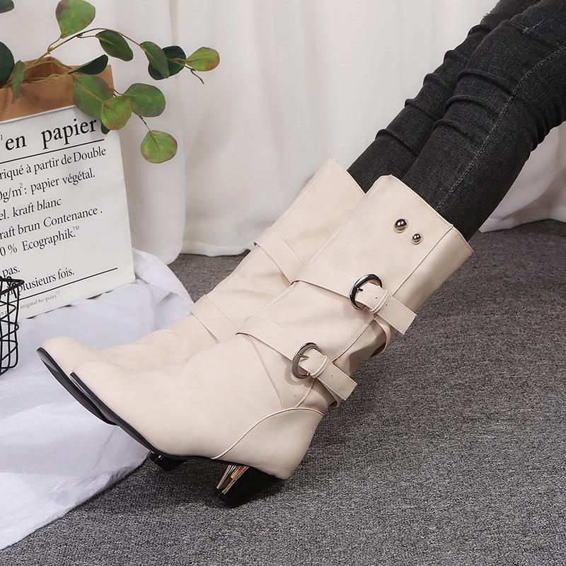 Thin High Heel Round Toe  Leather Boots Size - shopwomanstore