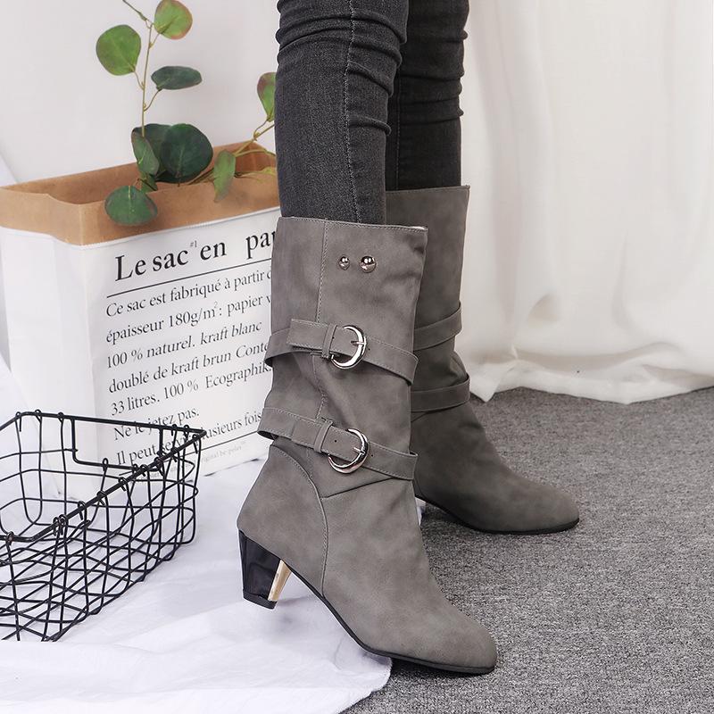 Thin High Heel Round Toe  Leather Boots Size - shopwomanstore