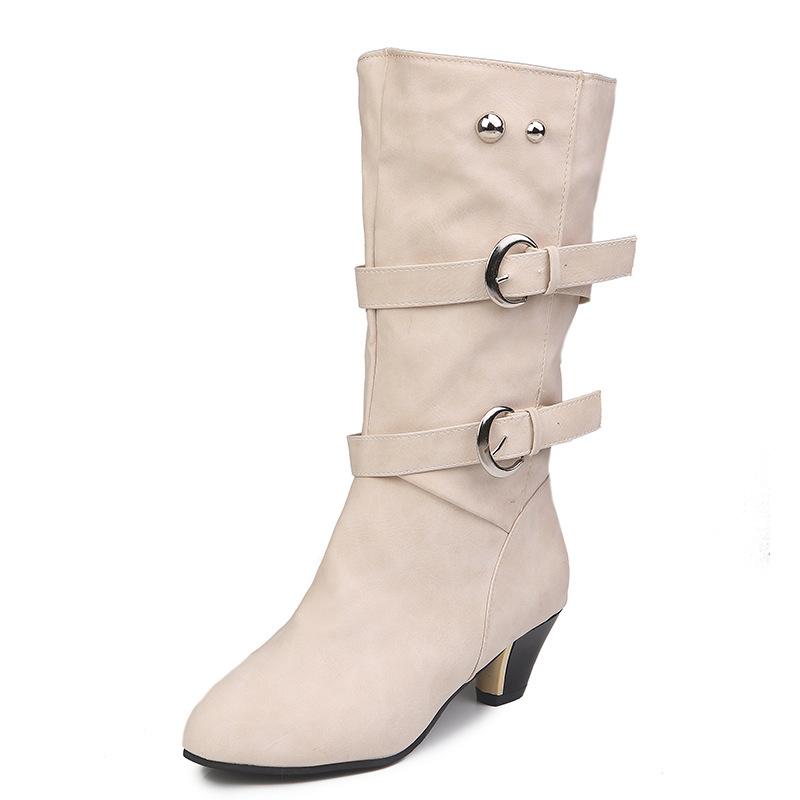 Thin High Heel Round Toe  Leather Boots Size - shopwomanstore