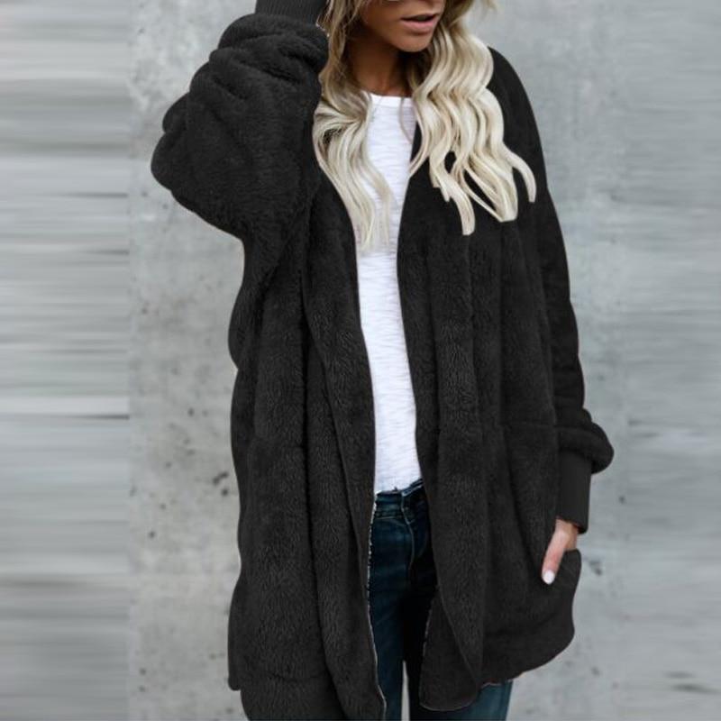 Autumn Winter Dolman Sleeve Pockets Women Front Open Hooded Wool Blend Coat - shopwomanstore