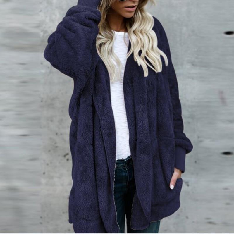 Autumn Winter Dolman Sleeve Pockets Women Front Open Hooded Wool Blend Coat - shopwomanstore