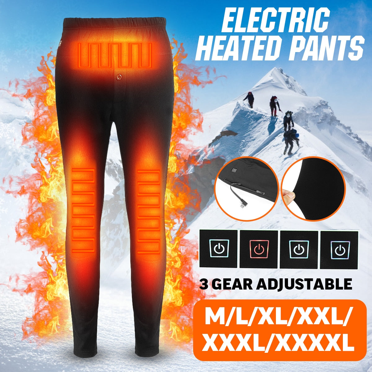 Women Men Winter Outdoor Hiking Heating Trousers Slim USB Charging